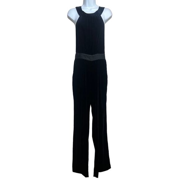 NWT STAUD Black Velvet Halter Jumpsuit Sz. 4 - Picture 1 of 9